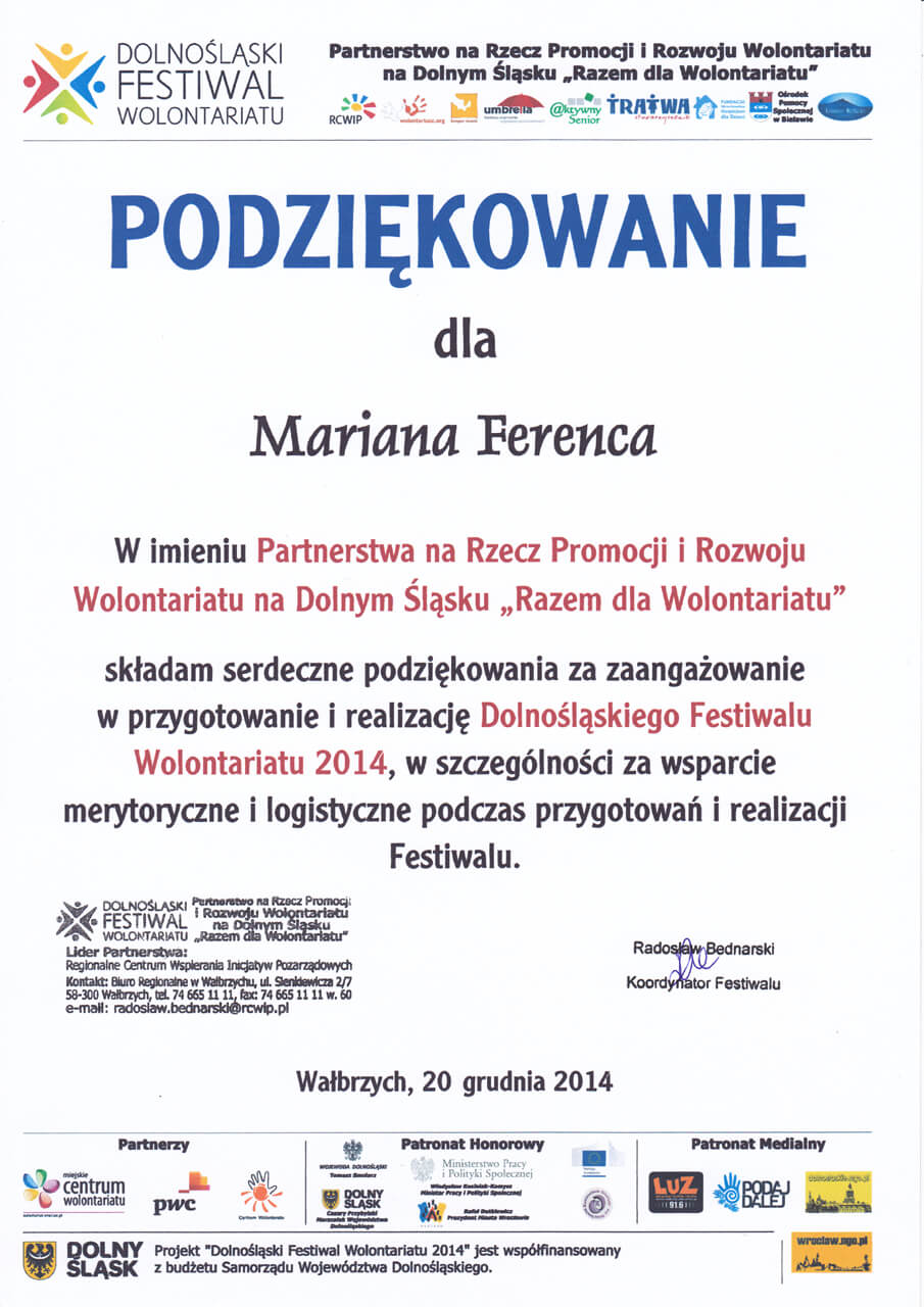 Dolnośląski Festiwal Wolontariatu - Marian Ferenc - 20.12.2014