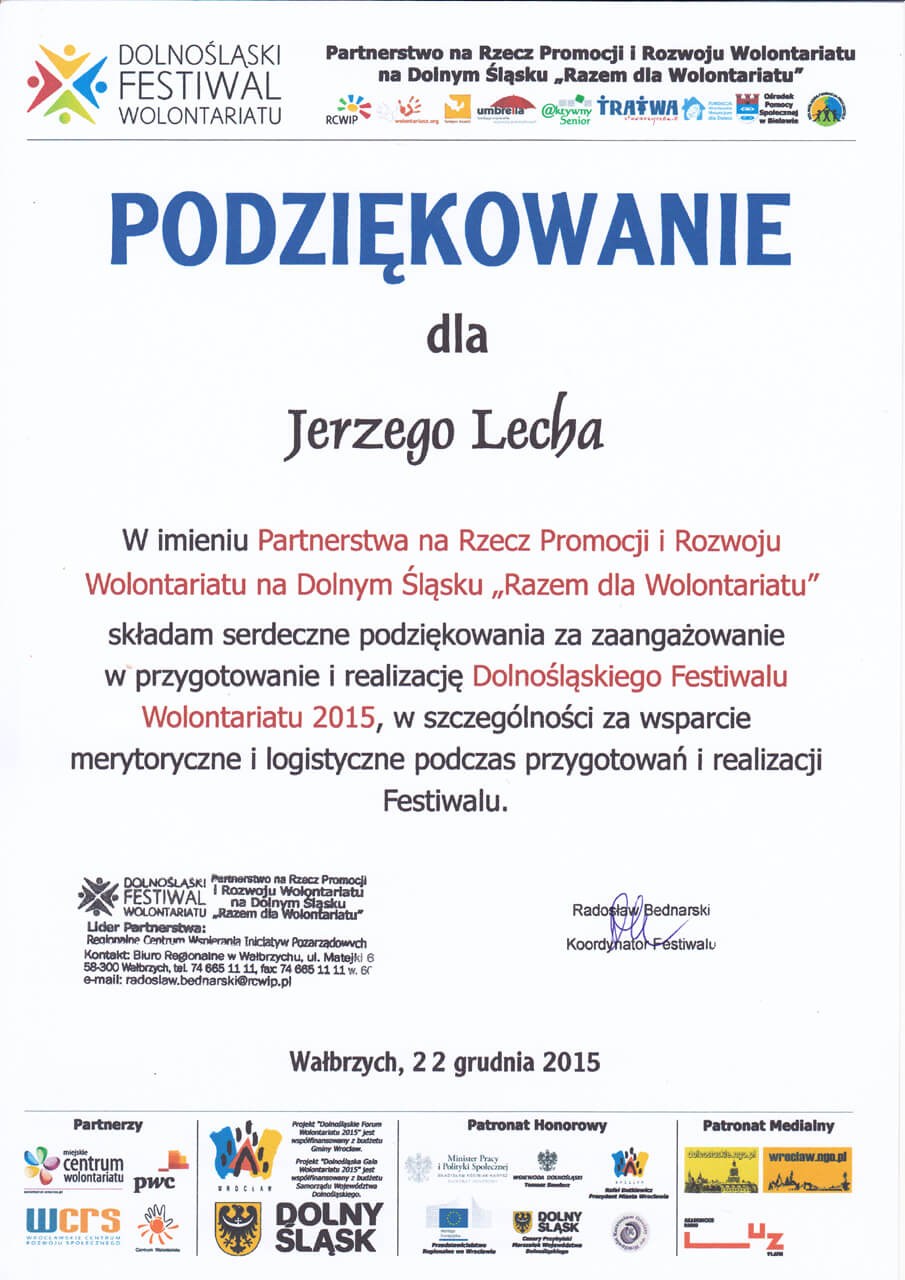 Dolnośląski Festiwal Wolontariatu - Jerzy Lech - 22.12.2015