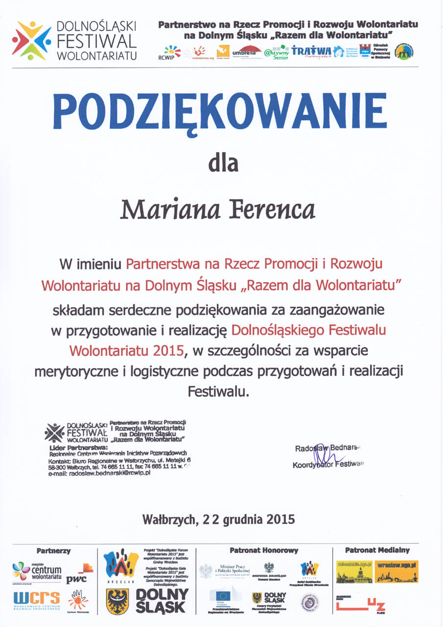 Dolnośląski Festiwal Wolontariatu - Marian Ferenc - 22.12.2015